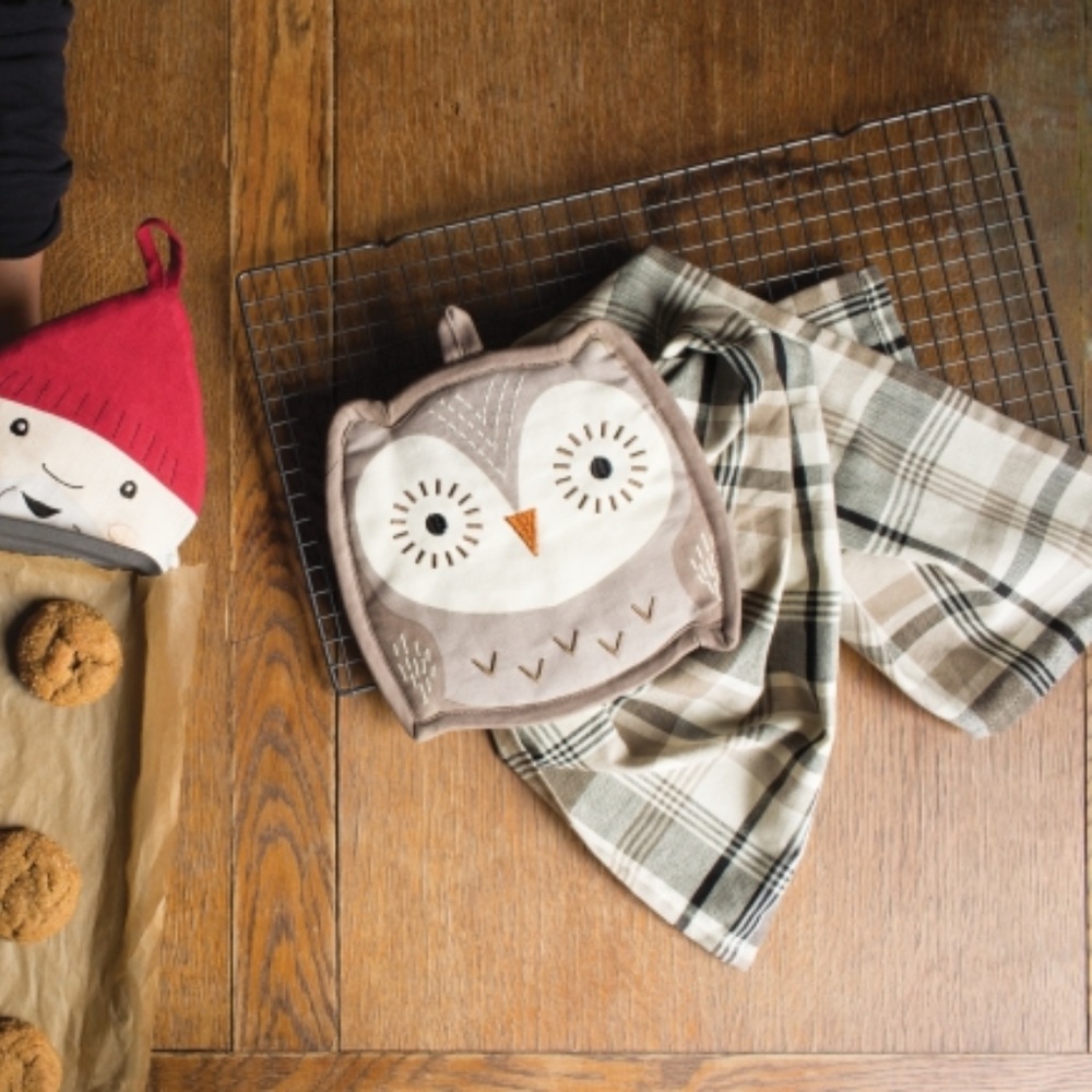 Pocket Pals Oliver Owl Potholder & Dish Towel 2 Pc